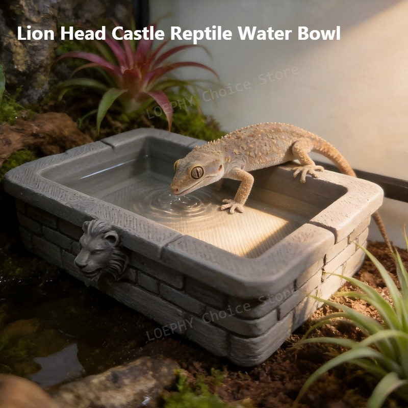 Water Dish Reptile - Castle Reptile Water Bowl Lion Head