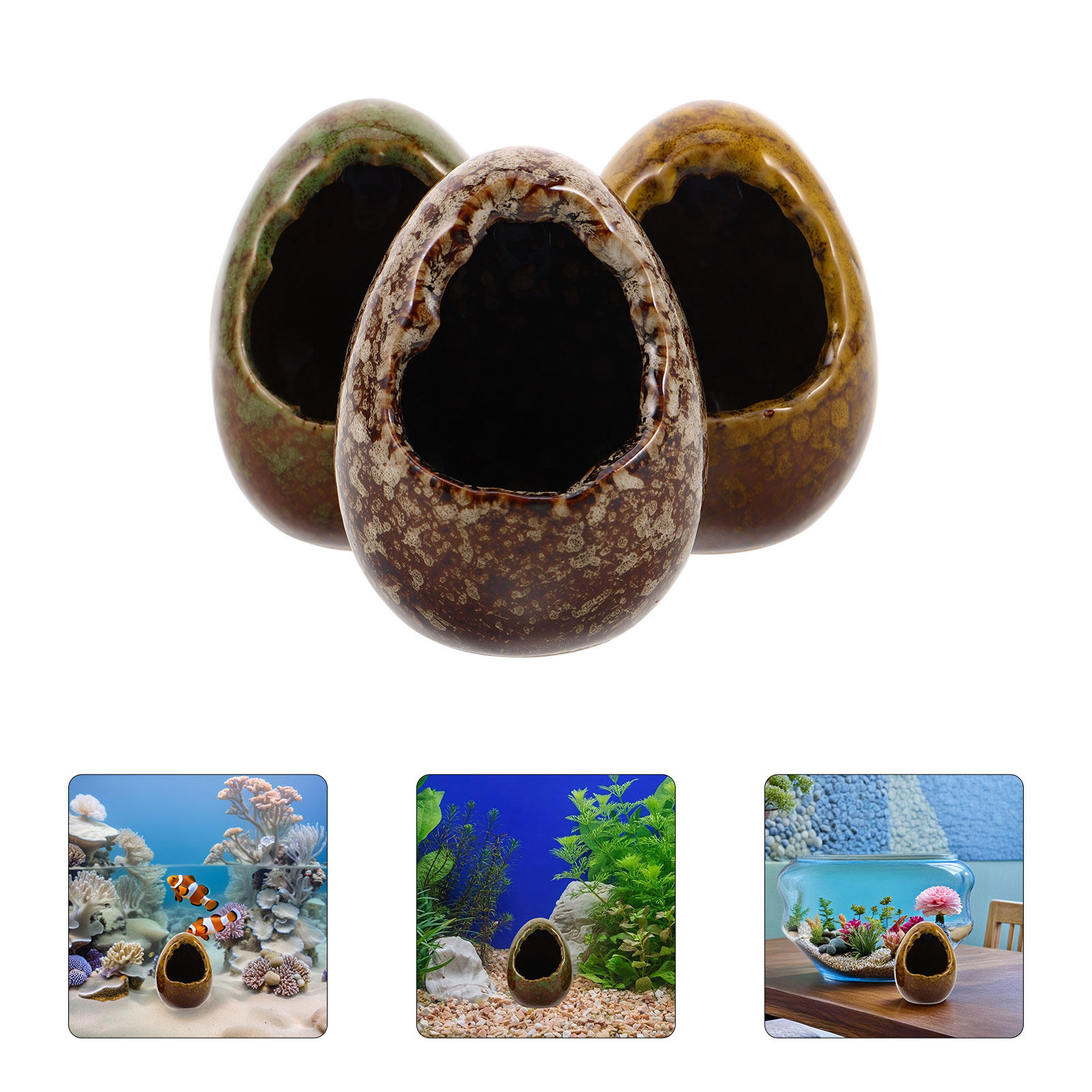 Hide Cave Ceramic - 3 Pcs Fish Shelter Aquarium Hiding